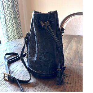 Vintage Black Dooney & Bourke Drawstring Pebbled Leather Bucket Bag